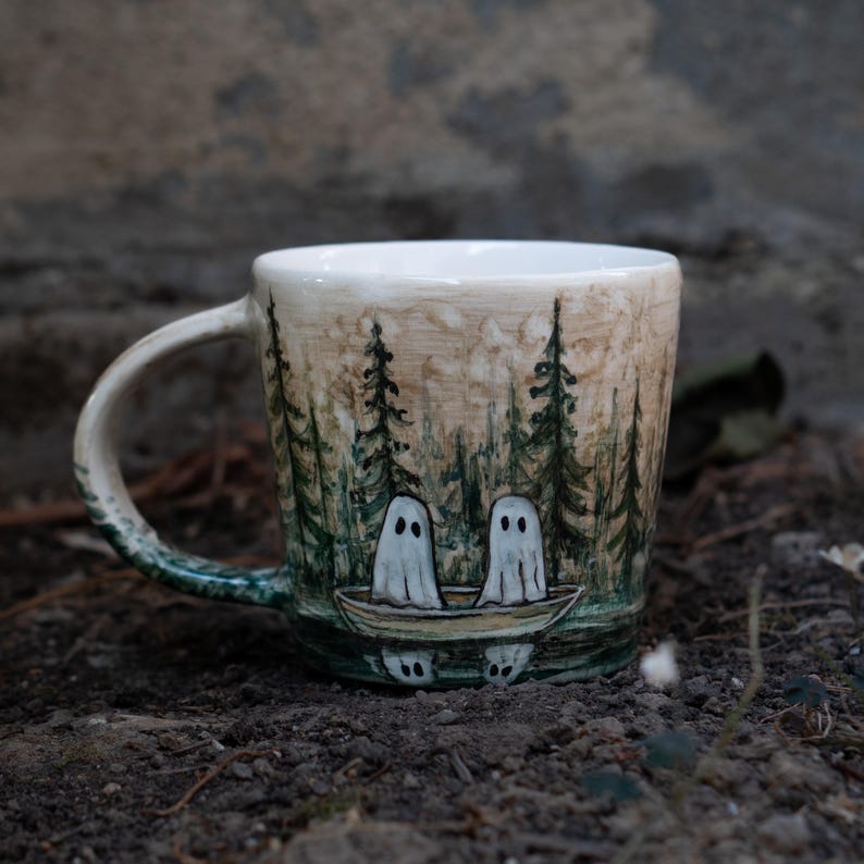 Halloween Mug - Halloween Gift, Handmade Ceramic Mug, Handmade Pottery, Haunted Forest Ghosts, Funny Mug