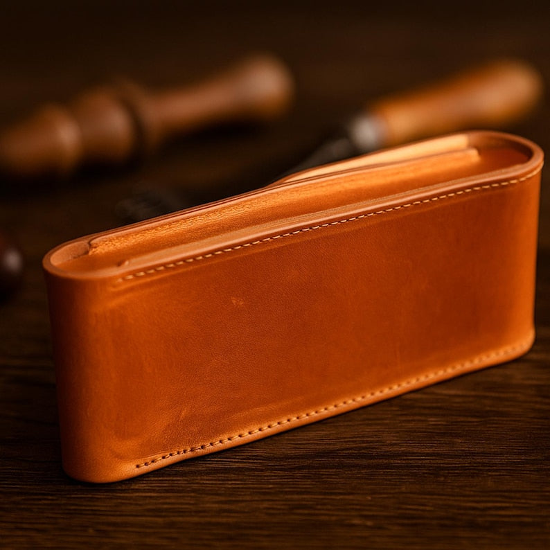 Personalized Leather Pen Case, Real Leather Pencil Cover, 3 Slot Fountain Pen Holder, Brown Leather Pouch, Custom Back-to-School Gift