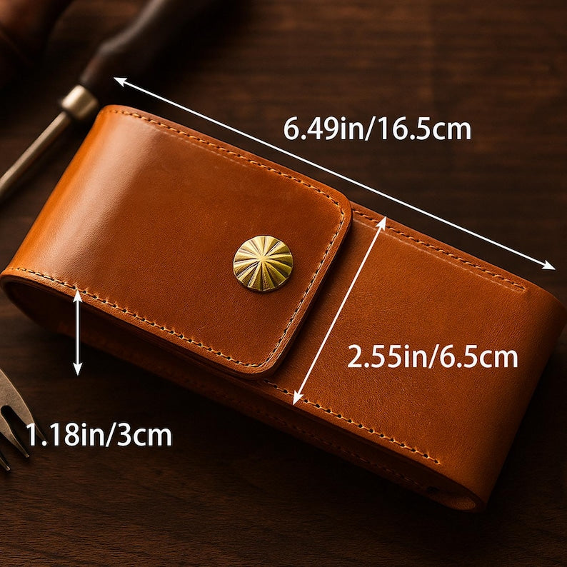 Personalized Leather Pen Case, Real Leather Pencil Cover, 3 Slot Fountain Pen Holder, Brown Leather Pouch, Custom Back-to-School Gift