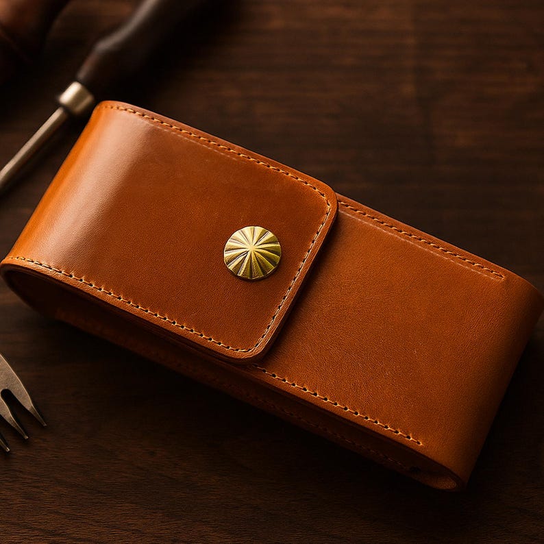 Personalized Leather Pen Case, Real Leather Pencil Cover, 3 Slot Fountain Pen Holder, Brown Leather Pouch, Custom Back-to-School Gift