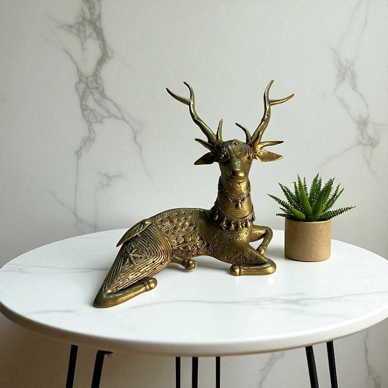 Handmade Brass Deer | Bastar Dhokra | Indian Tribal Art | Bastar Decor | Dhokra Deer | Brass Deer | Handmade in India | Handicraft
